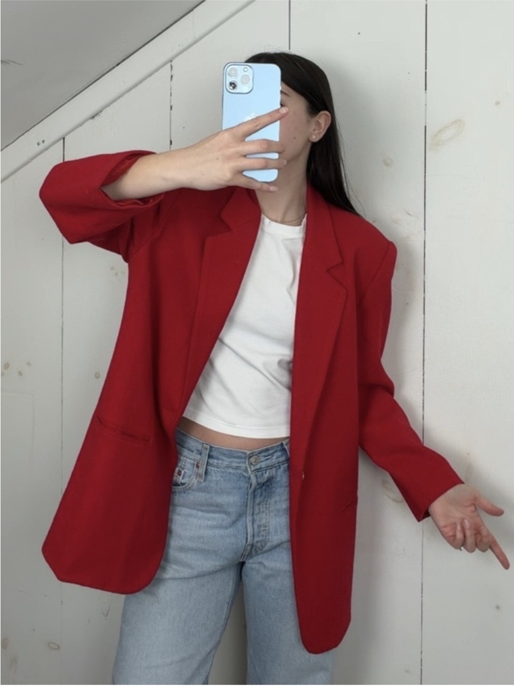 Norton McNaughton 100% pure NEW WOOL,(WOOLMARK)Bold Red Oversized Blazer Size 8